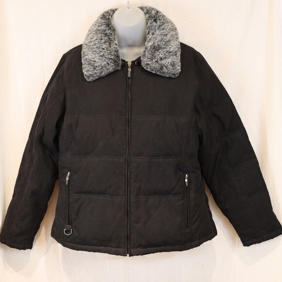 Esprit Black Down Filled Coat Warm Winter Coat Faux Fur Collar Removable Collar - Picture 12 of 12
